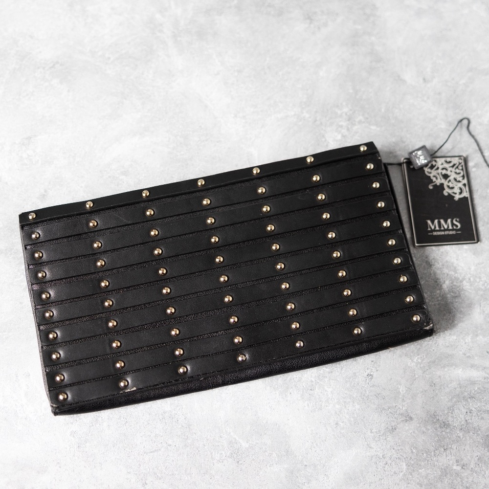 MMS Design Studio black studded chain purse clutch bag NWT but please read